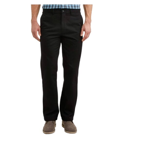 George Mens Black Flat Front Wrinkle Resistant Straight Leg Pants Sz 36 x 32 NEW - Picture 1 of 4